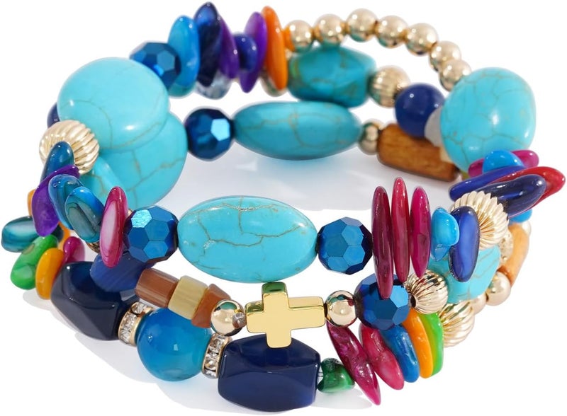 Aigrnc Boho Beaded Stretch Bracelets For Women Stackable Crystal Gold Plated Beaded Bracelets Set Trendy Handmade Friendship Braeclet Jewelry Gifts - Image 1